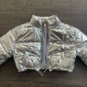 Silver metallic crop jacket